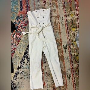 Kittenish White Button-Up Jumpsuit